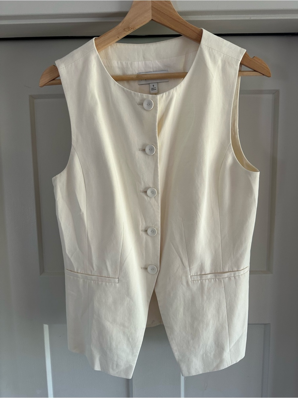 Nordstrom Collarless Cutaway Linen Blend Vest, Ivory, Small